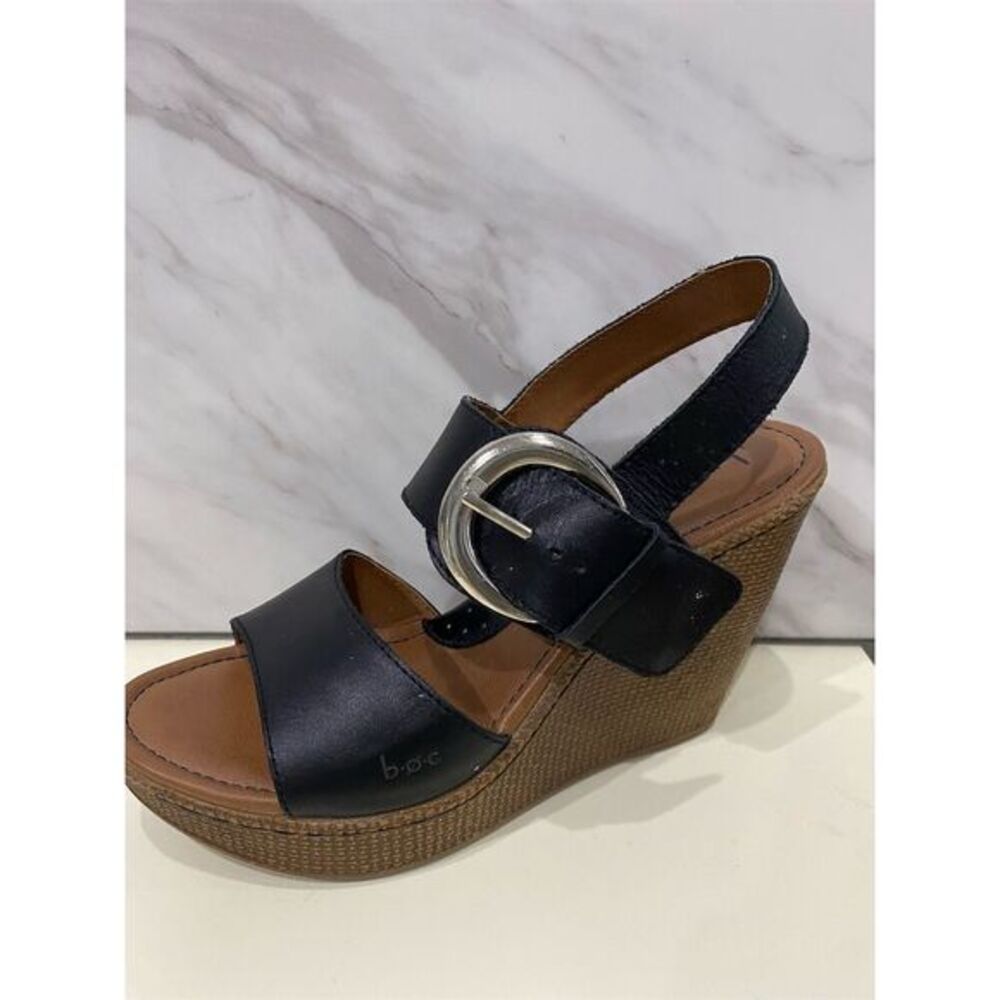 B.O.C Born Concept Alondra Women's Black Leather Wedge Sandals Size 7